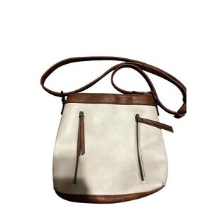 Shrrie tan and cream faux leather crossbody bag